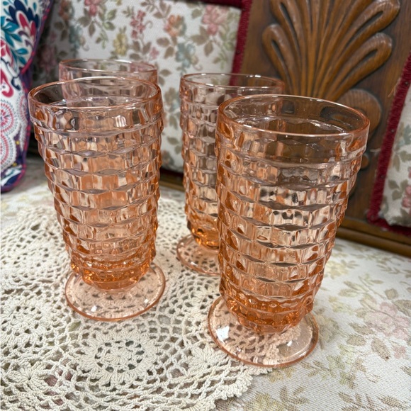 vintage Indiana Glass Colony Whitehall Cubist footed tumblers in the pink - Picture 2 of 4